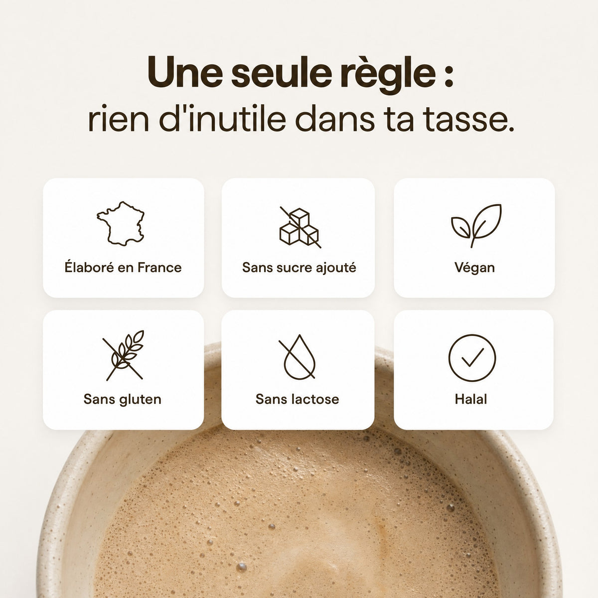 Mushee Café : élaboré en France, sans sucre ajouté, végan, sans gluten, sans lactose, halal